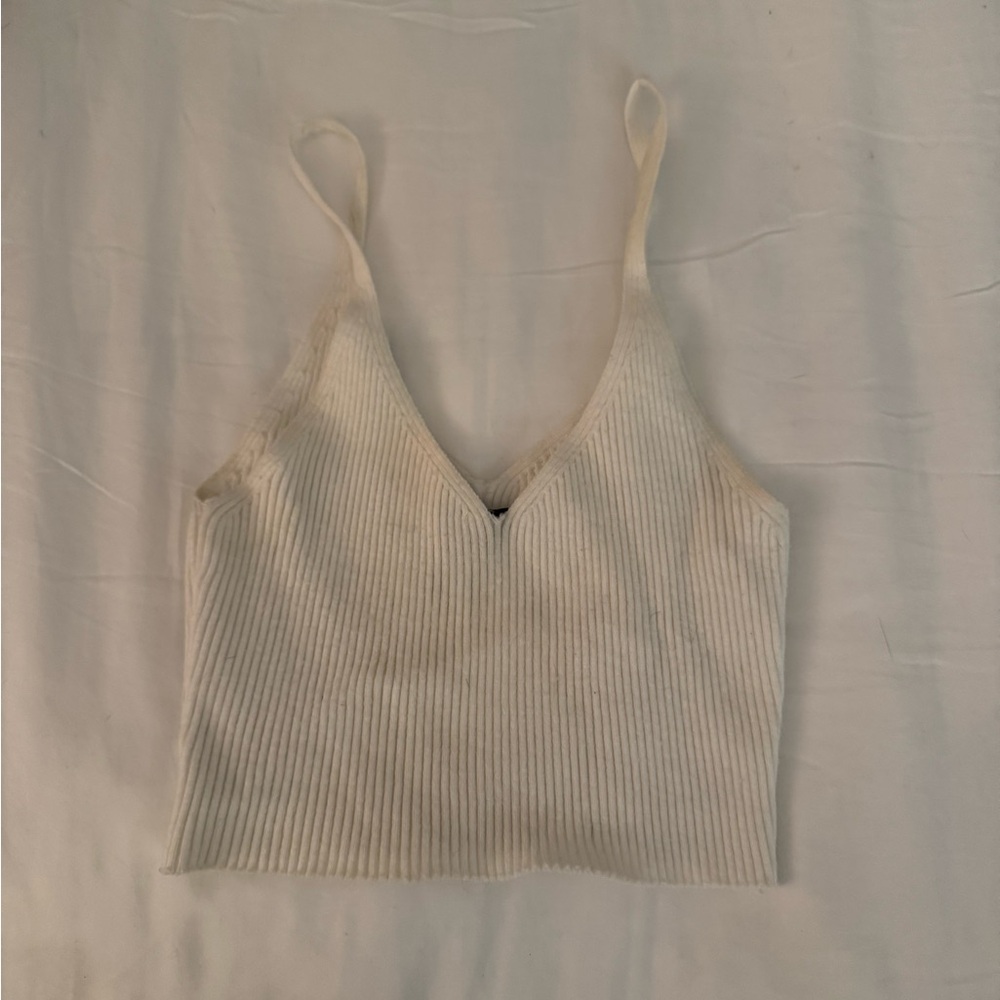 white ribbed knit tank top